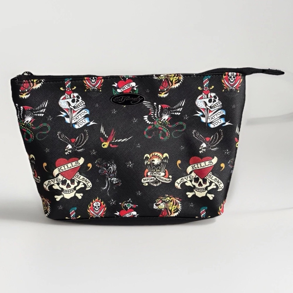 Ed Hardy Cosmetic Makeup Pouch Bag Love Kills Slowly Tattoo You Euc